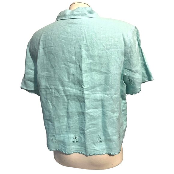 Uniform by John Paul Richard Vintage Linen Cropped Button Down Blouse Sz Medium - Picture 2 of 6